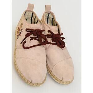 TOMS Bota Floral Suede Ankle Boots Blush Pink Embroidery Rope Women's 6.5